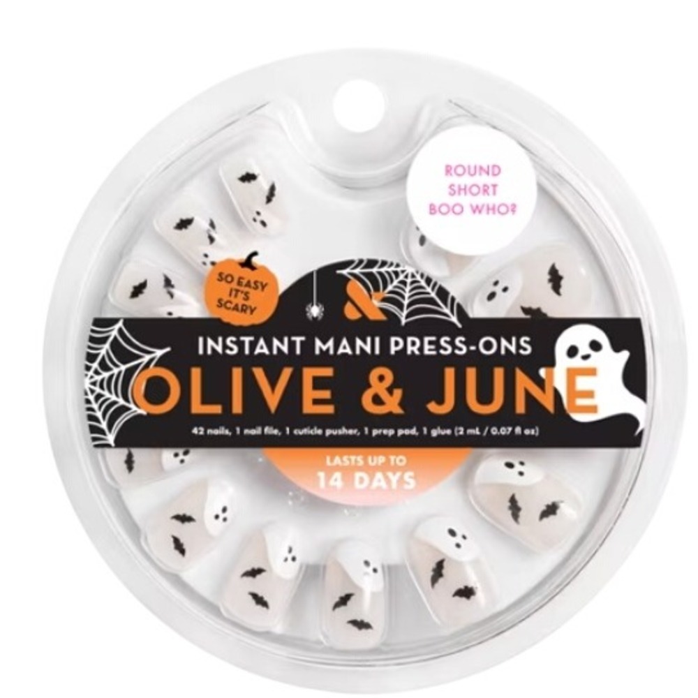Olive & June Boo Who? Halloween Press-On Nails Round Short Ghost Bat Pattern NEW